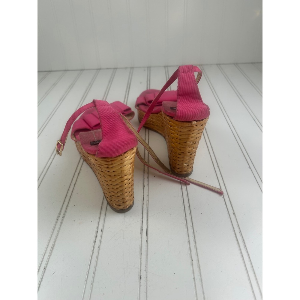 Kate Spade Vintage Y2K 2005 Pink Woven Espadrille Bow Wedges Women's Size 10 - Picture 4 of 11